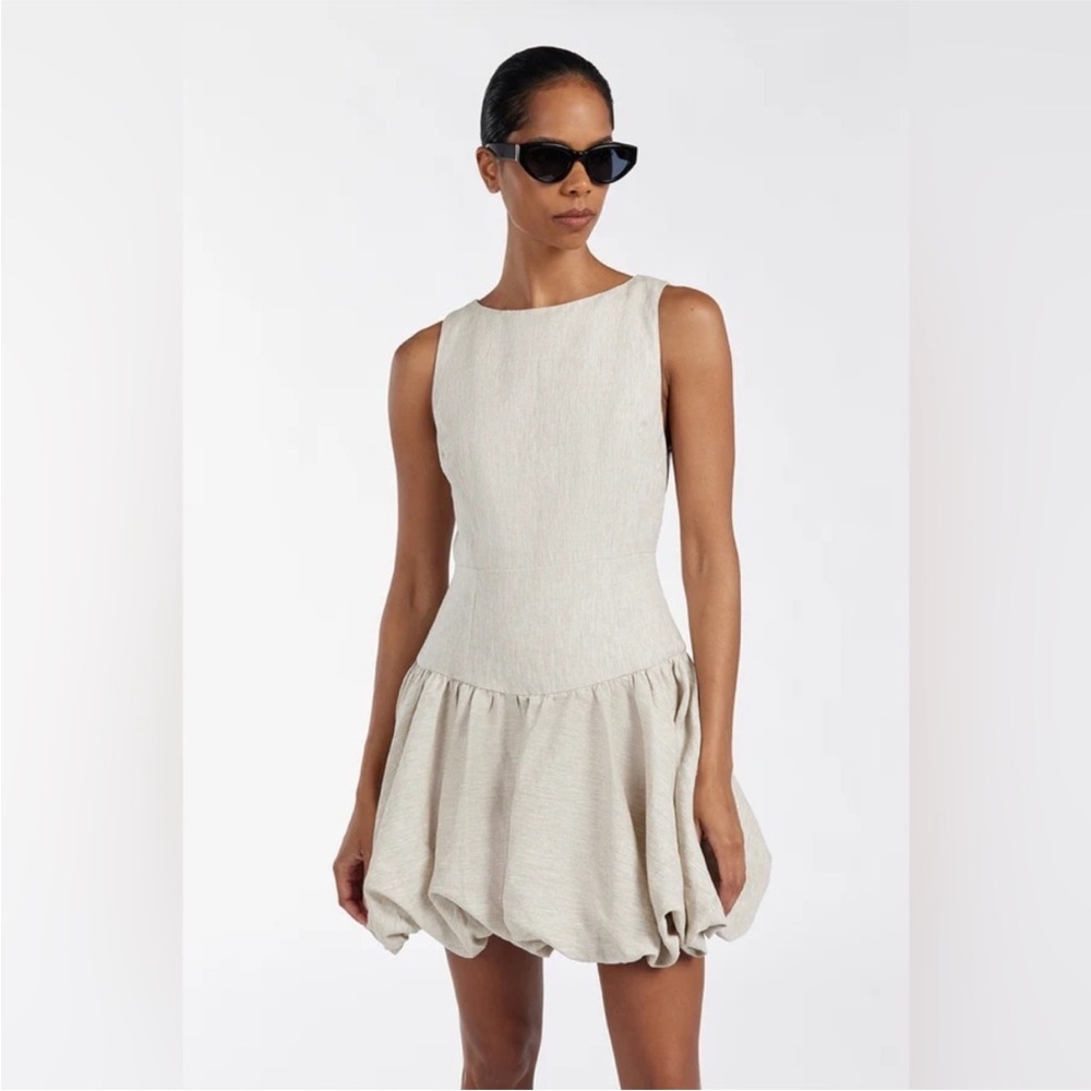 NWT DISSH Irina Linen Bubble Mini Dress Natural Size 8